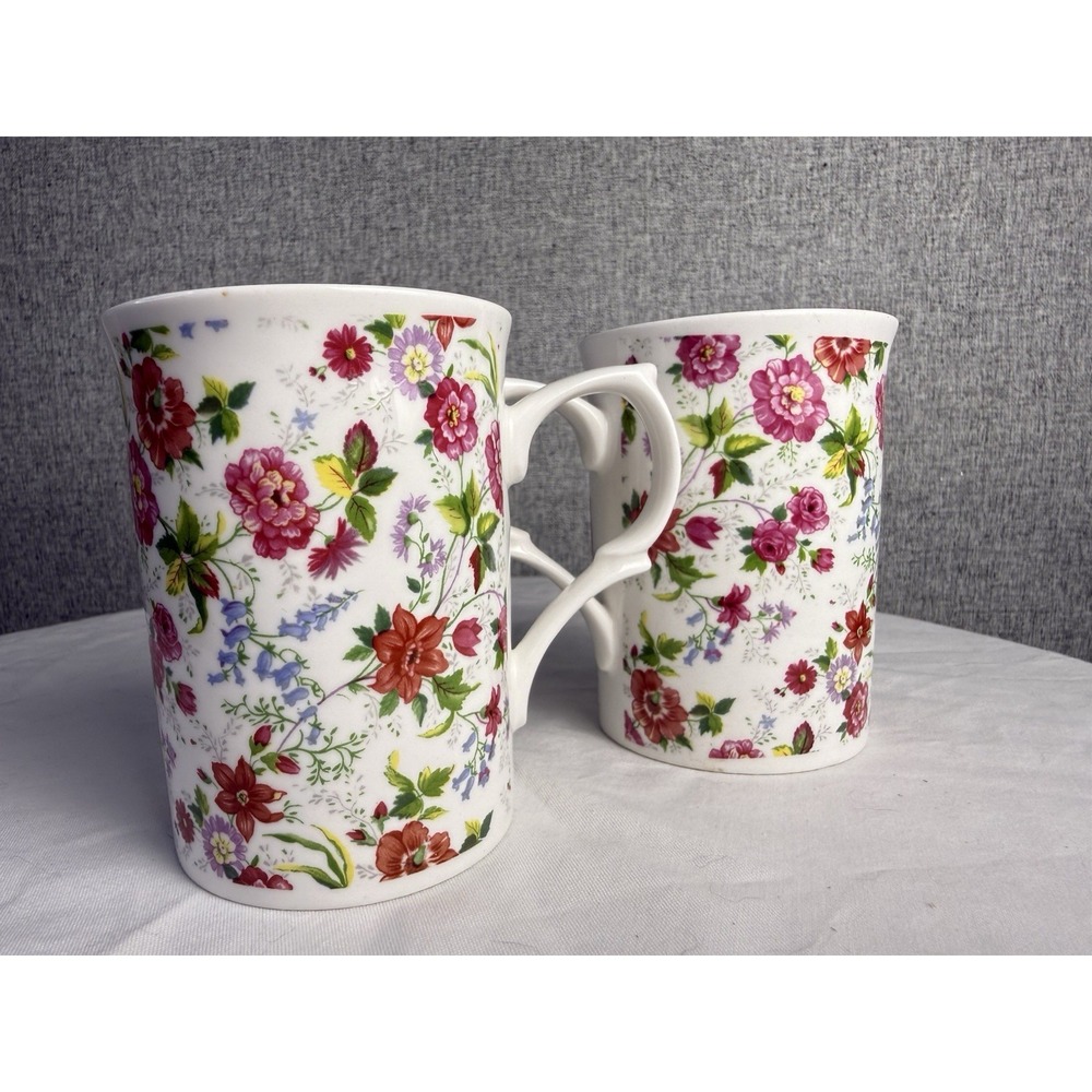 Paul Cardew Rose of England Bone China Pink Red Floral Mugs - Set Of‎ 2